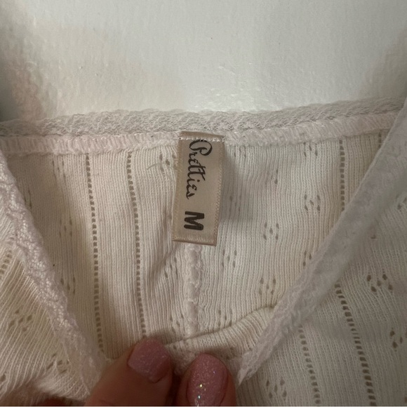 Pretties Pointelle Super Cropped Tank with Embroidered Flower Straps - Picture 6 of 7